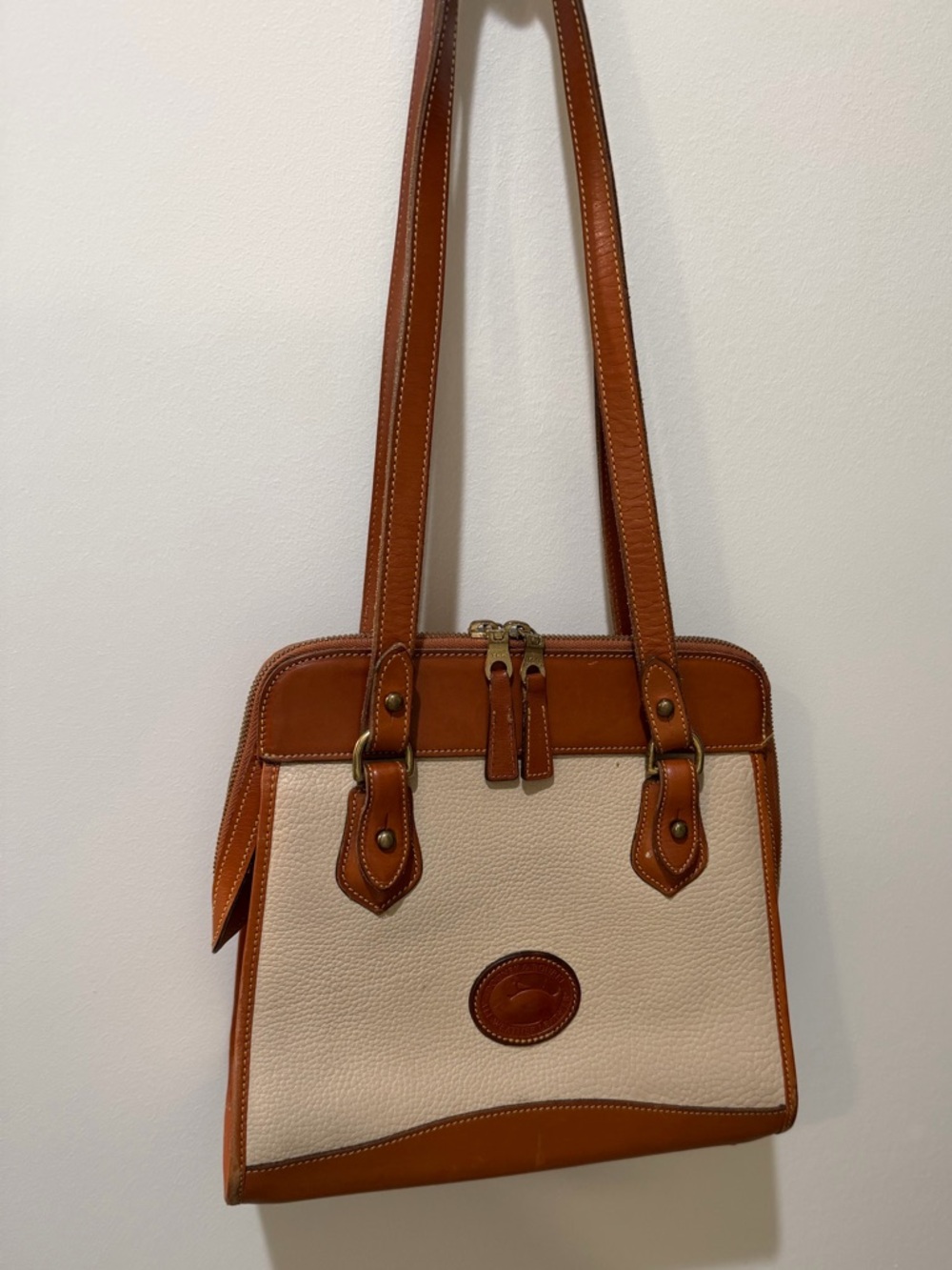 VINTAGE Dooney & Bourke Cream and Brown Leather Tote Shoulder Bag